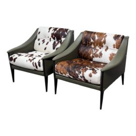 Gio Ponti for Poltrona Frau Hair on Hide Olive Green Dezza Accent Chairs, a Pair. Original Price: $10,000