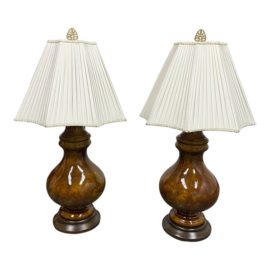 Vintage Tiger Eye Ceramic Table Lamps, a Pair
