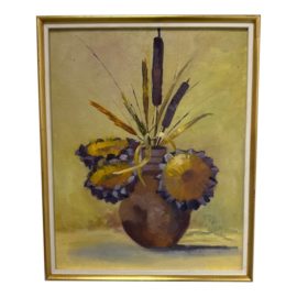 Vintage Artist Paulette Autumnal Sunflower Still Life