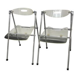 Prime Classic Design Acrylic Folding Chairs + Chrome Base, a Pair. Original Price: $1,130