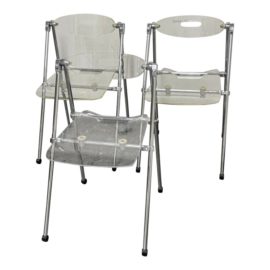 Prime Classic Design Acrylic Folding Chairs + Chrome Base, Set of Three. Original Price: $1,700