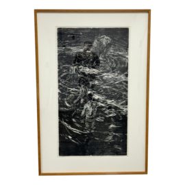 Circa 1998 Jeanne B. Denton-Nelson Framed Original Woodcut " Na Lawaia" (The Fisherman). Original Price: $6,928
