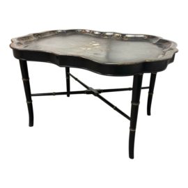 Antique Faux Bamboo Georgian Style Scallop Coffee Table + Removable Tray