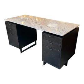 Vuue for CB2 Fullerton 6-Drawer Black Oak Wood Desk + Marble Top. Original Price: $1,800