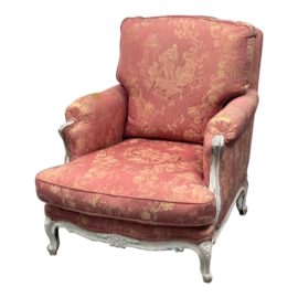 Antique Rose Pink Brocade Bergere Chair