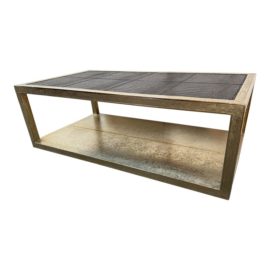NEW Brownstone Furniture Treviso German Silver + Reptile Leather Coffee Table. Original Price: $2,400