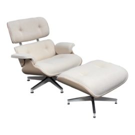 Design Within Reach Eames Chair + Ottoman in White Ash With Cream Flamiber, Set. Original Price: $6,000