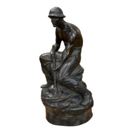 Late 19th Century Reinhard Schnauder (German, 1856-1923) Bronze Male Miner Scuplture + Signed
