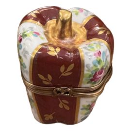 Limoges Red Bell Pepper With Floral Panels Trinket Box by La Gloriette