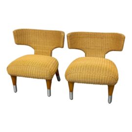 Circa 1990's Antonio Citterio for B & B Italia Vintage Rattan Woven Side Chairs, a Pair