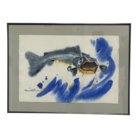 Late 20th Century Robert Hammond Framed Catfish Watercolor Painting
