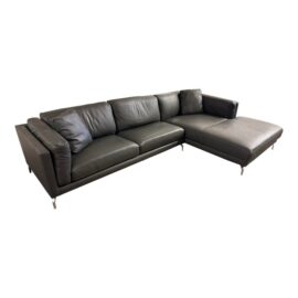 Modloft Reade Gray Leather Right Chaise Two Piece Sectional. Original Price: $8,000