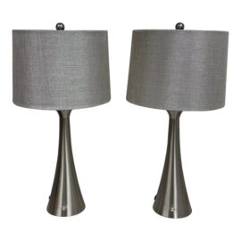 Contemporary Chrome Three Way Dimmable + Usb Table Lamps, a Pair