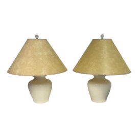 Mid 20th Century Modern Egg Shell Heavy Pottery Table Lamps, a Pair