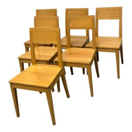 Circa 1990's Italian Beech Wood Dining Chairs, Set of Six