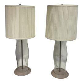 Vintage Hurricane Glass Table Lamps, a Pair