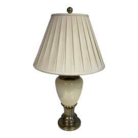 Cream Porcelain + Brass Mid Century Modern Table Lamp