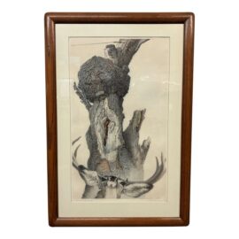 Don De Viveiros "Acorn Gatherer No.2". Original Pen + Ink, Framed