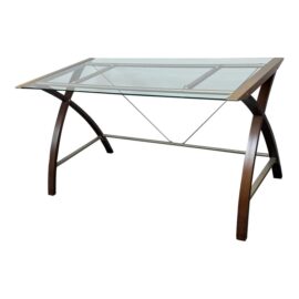 Contemporary Glass, Metal + Wood Writing Desk