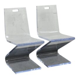 NEW DWM Maloos Lucite Acrylic Zig Zag Chairs, Pair. Original Price: $3,000