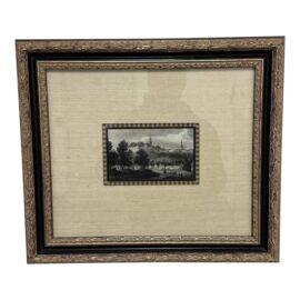 Custom Framed Museum Glass View of Dinan by Skelton Etching, Within Silk + Linen Matte
