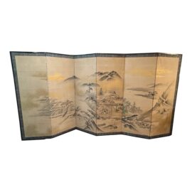 Vintage Japanese Six Panel Silk Screen