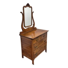 Early 20th Century Antique American Oak Wood Dresser + Mirror