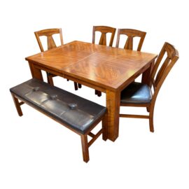 Steve Silver Company Craftsman Extension Table + 4 Dining Chairs + Bench Set