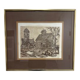 Vintage Print of a Barn + Silo