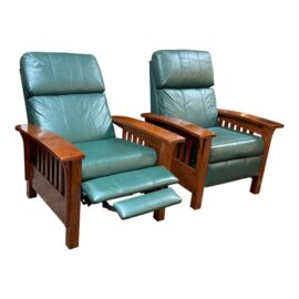 Lane Furniture Leather Mission Style Recliner Chairs, a Pair
