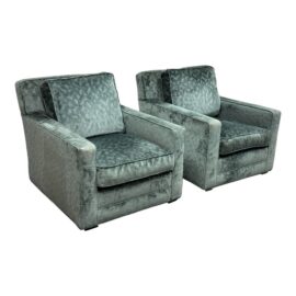 A. Rudin No. 706 Sage Green Velvet Lounge Chairs, a Pair