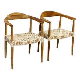 Safavieh Juneau Wood + Leather Arm Chairs, a Pair