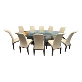 Pietro Costantini Set of 10 Chairs + Custom Design Custom Oval Glass Table Set