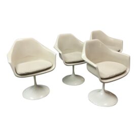 Circa 1960's North Central Industries Fiberglass Tulip Dining Chairs in Style of Eero Saarinen, Set of Four