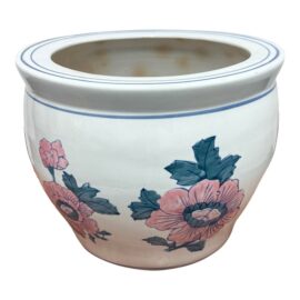 Vintage Chinoiserie Ceramic + Peony Pink Motif Planter