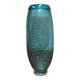 Hand Blown Teal + Gold Accented Glass Vase