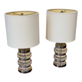 West Elm Mini Chrome + Lucite Table Lamps, a Pair