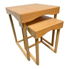 Contemporary Natural Wood Nesting Tables, a Pair