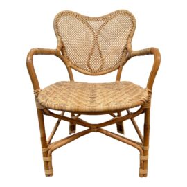 Vintage Style Rattan Heart Back Arm Chair