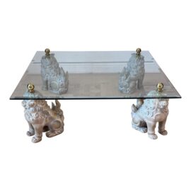 Circa 1980's Italian Lion Base + Glass Top Square Coffee Table