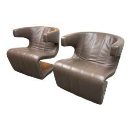 Gamma Dean Revolving Leather Chairs, a Pair. Original Price: $11,000