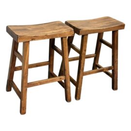 Vintage Oak Saddle Stools, a Pair