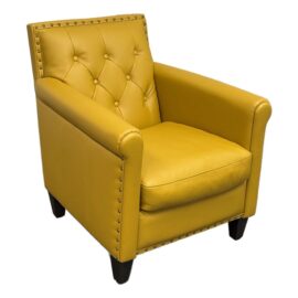 Modani Furniture Kuka Tufted Mustard Yellow Bonded Leather Lounge Chair