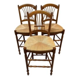 Vintage French Country Rush Counter Stools, a Set of 3