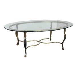 Vintage Brass Base + Oval Glass Coffee Table