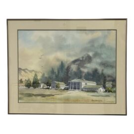 Russ Hensling Colonial Style White House Watercolor, Signed