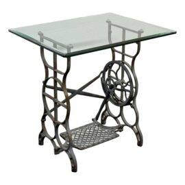 Antique Cast Iron Sewing Machine + Glass Beveled Top