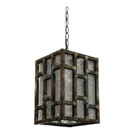 Mid Century Copper + Brass + Glass Pendant Light