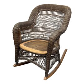 Mid 20th Century Dark Wicker Rocking Chair