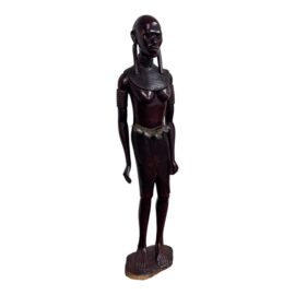 African Hand Carved Wood Figure of a Warrior Woman